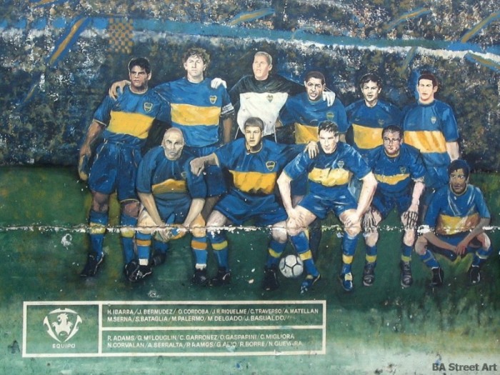 Boca Juniors mural Riquelme martin palermo tevez la boca arte callejero Juan Roman Riquelme Martin Palermo boca graffiti street art buenos aires street art tour buenosairesstreetart.com
